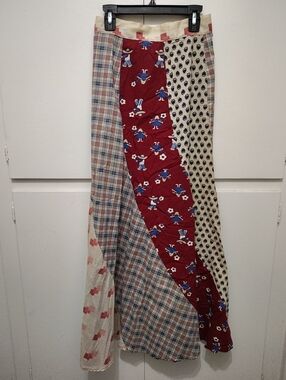VTG 70s Ginger Tree Patchwork Maxi Skirt Boho Prairie Cottagecore Mixed Print